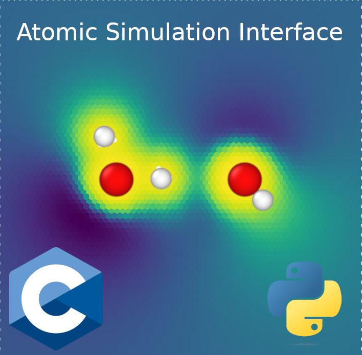 An electrostatic potential map for two interacting water molecules, overlaid with the atoms, as exported from FHI-aims using the Atomic Simulation Interface.
